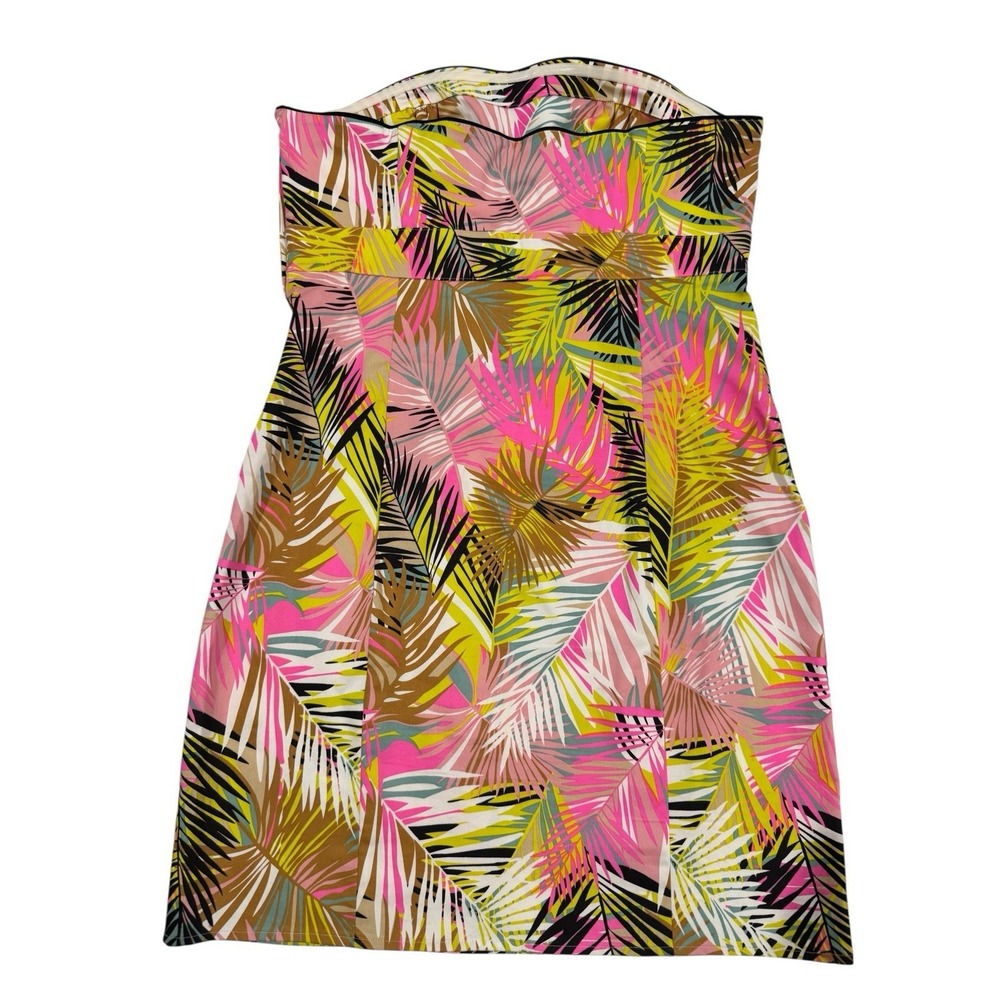 H&M‎ Strapless Tropical Palm Print Dress Size 14 Sweetheart A-Line - Picture 5 of 16